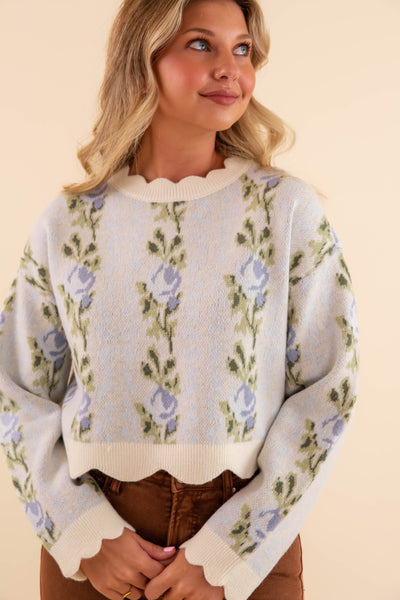 Floral Scalloped  Sweater- Preppy Floral Sweater- Mable Floral Sweater