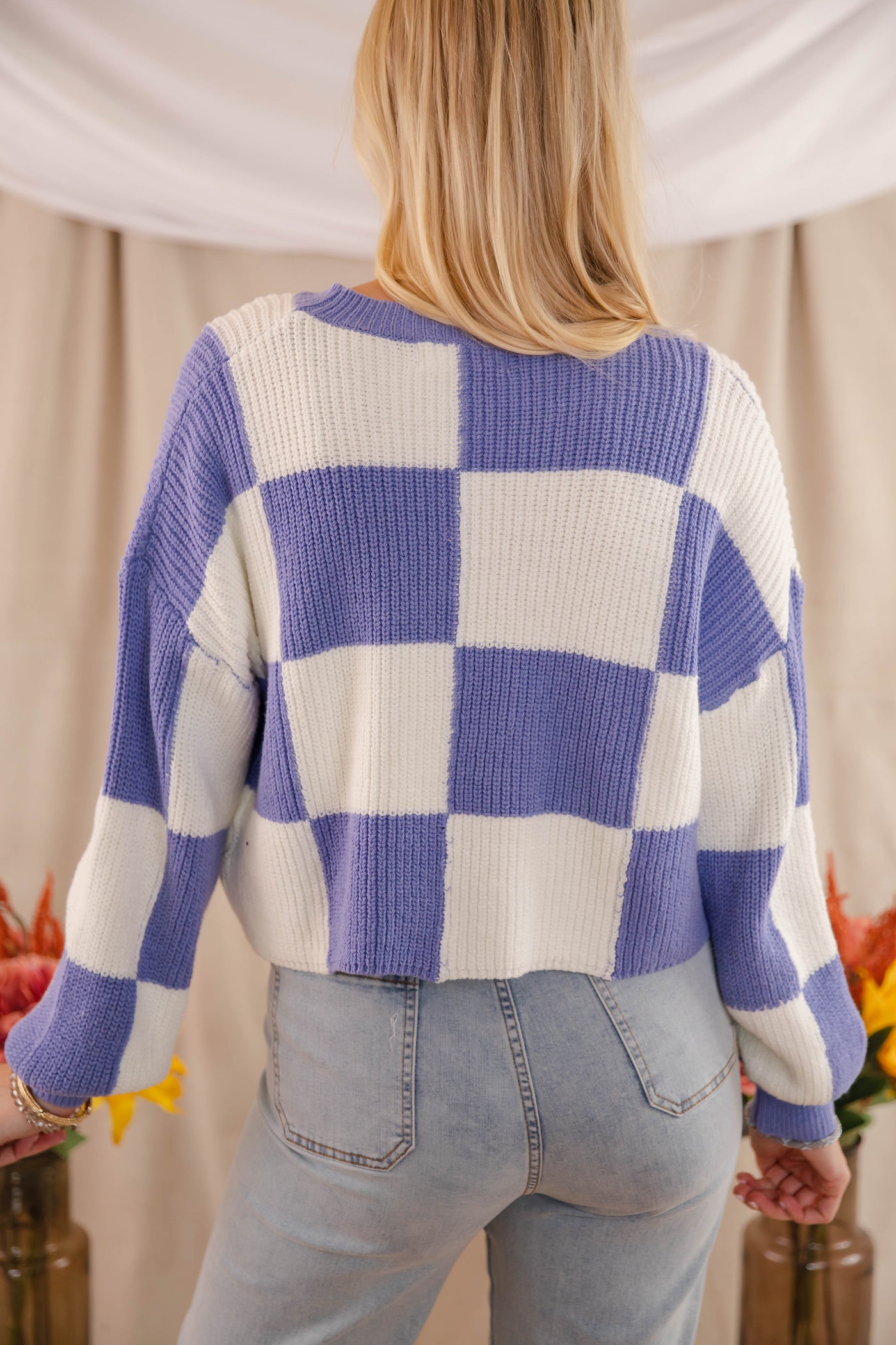 Women's Checkered Sweater- Women's Trendy Sweaters- Fun Check Sweater