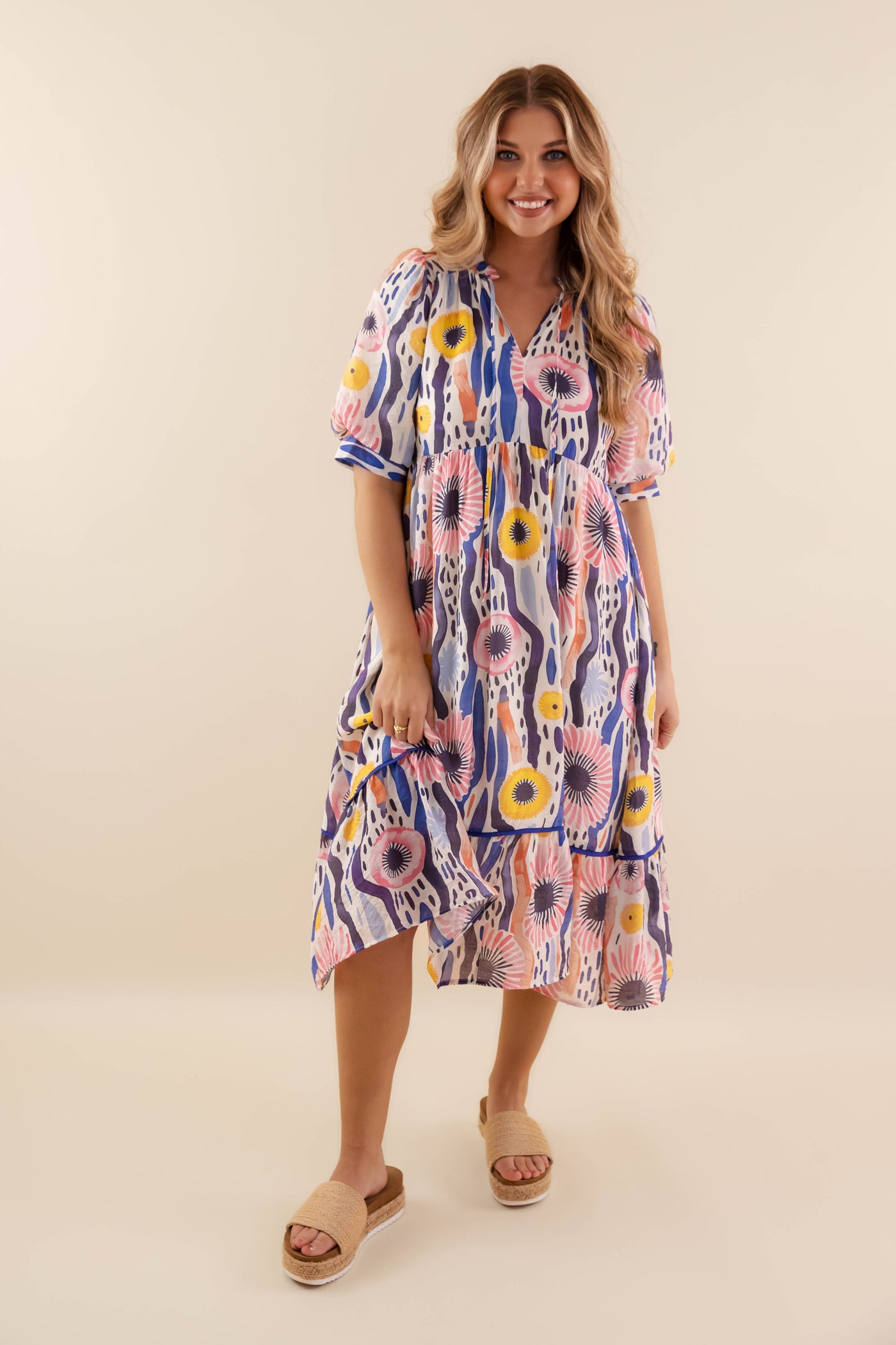 Abstract Tiered Midi Dress- Women's Summer Midi Dress- Umgee Dresses