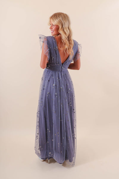 Tulle Maxi Dress- Blue Tulle Dress- Women's Formal Dresses