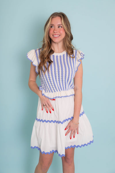 Baby Blue Stripe Sweater Mini Dress- Spring Sweater Dress- Entro Dresses