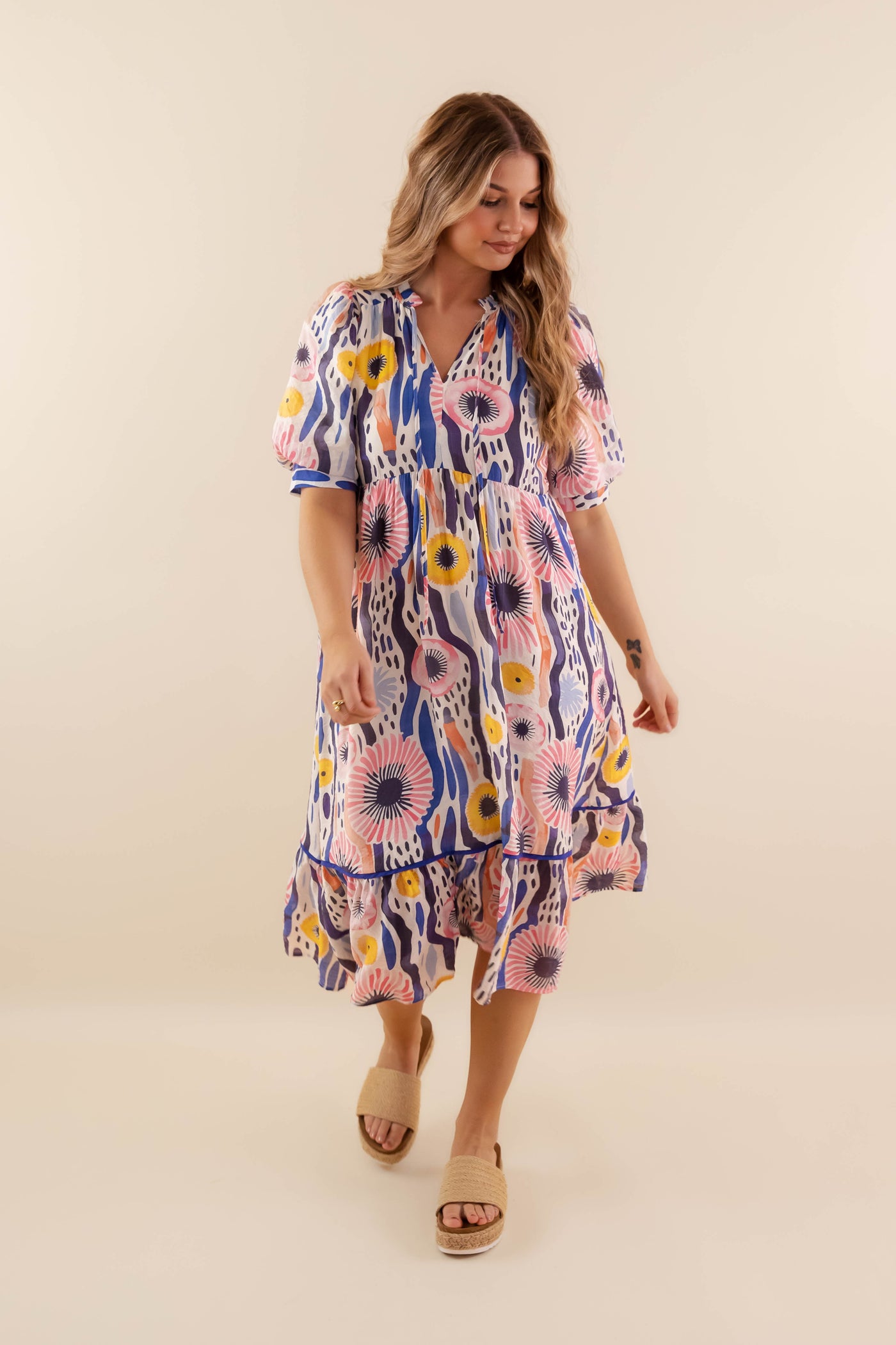 Abstract Tiered Midi Dress- Women's Summer Midi Dress- Umgee Dresses