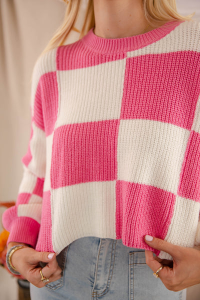 Women's Checkered Sweater- Women's Trendy Sweaters- Fun Check Sweater