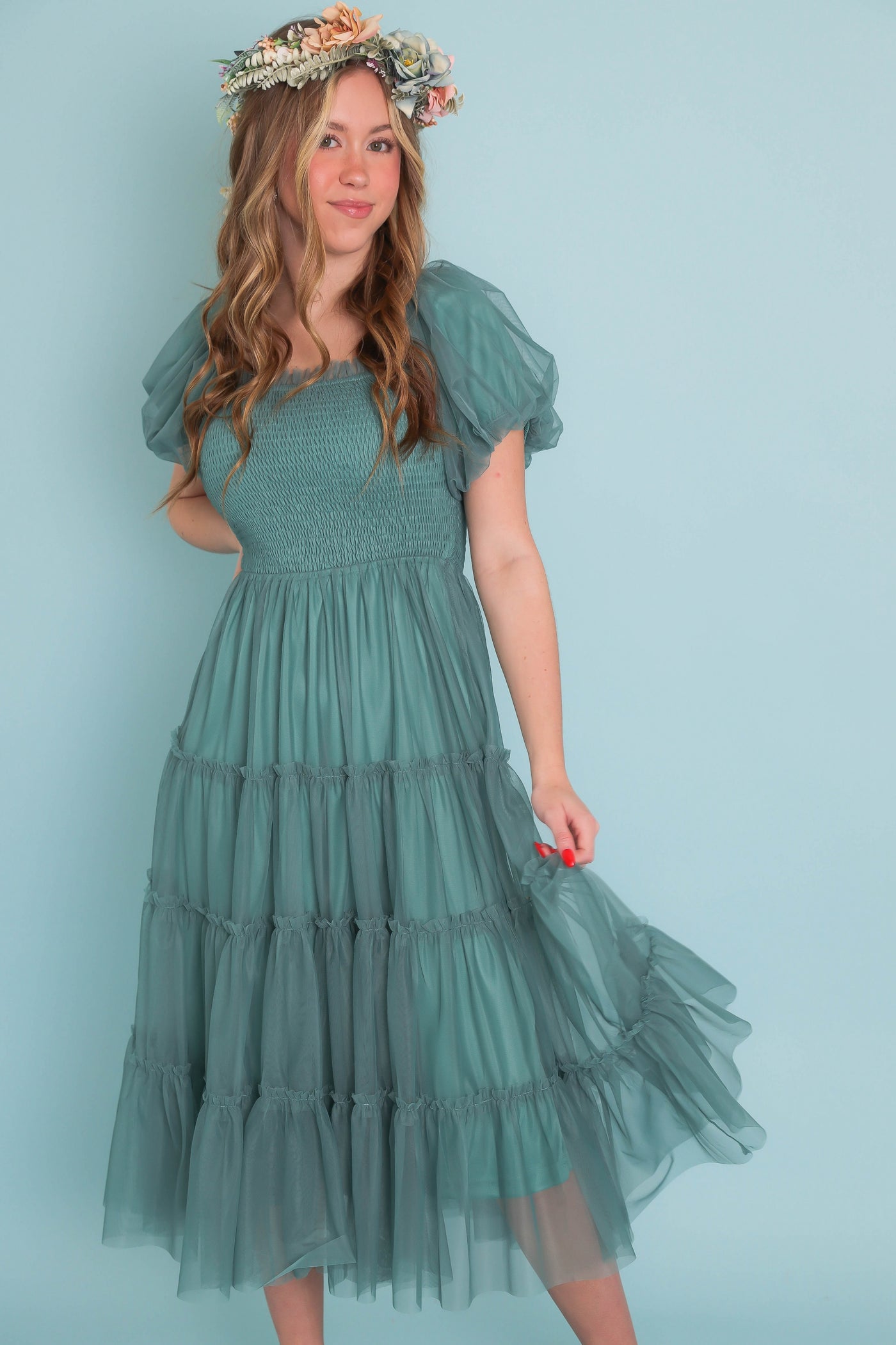 Women's Pretty Teal Tulle Dress- Women's Tulle Long Dress- Tulle Long Photoshoot Dress