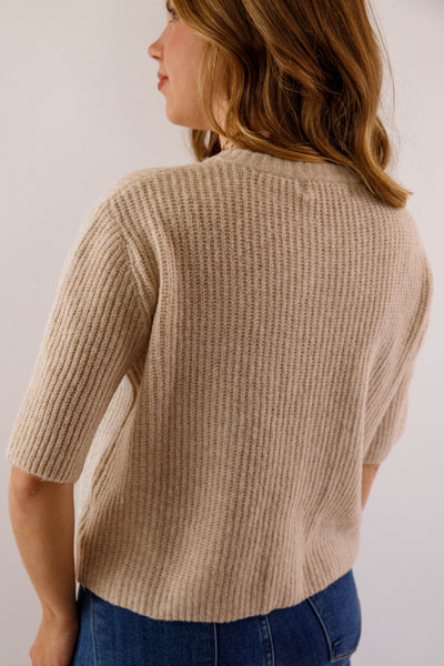 Women's Taupe Button Up Cardigan-  Classic Taupe Short Sleeved Cardigan- Miss Love Taupe Cardigan