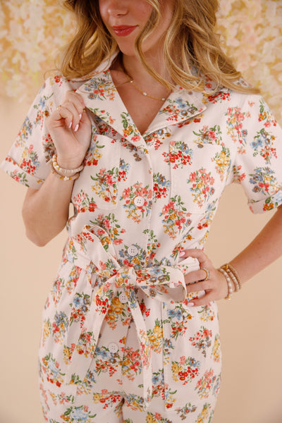 Women's Floral Utility Jumpsuit- Women's Cotton Jumpsuit- Skies Are Blue Jumpsuit