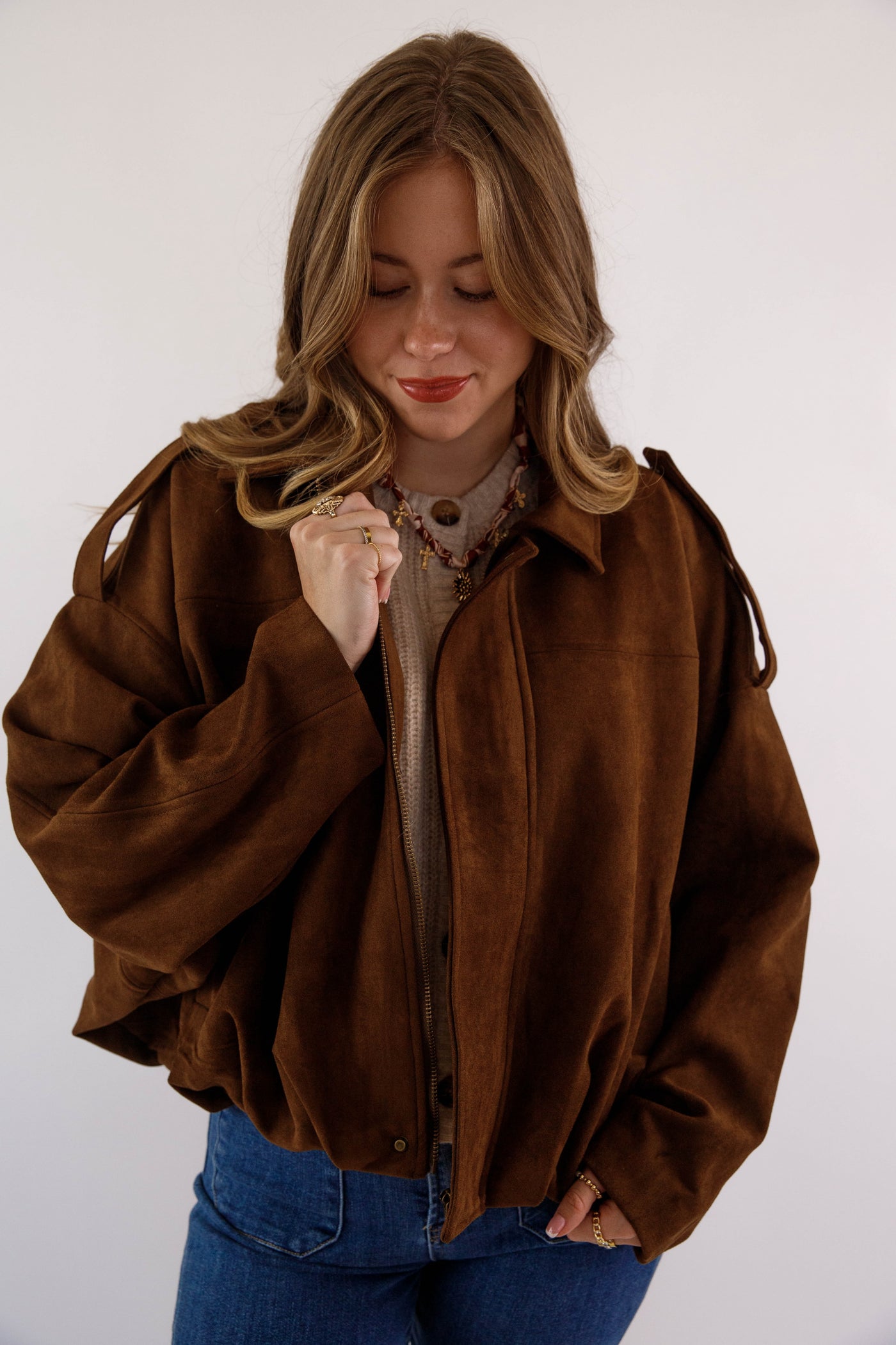 Faux Suede Bomber Jacket- Women's Stylish Suede Jacket- Galita Suede Jacket