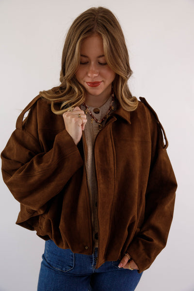 Faux Suede Bomber Jacket- Women's Stylish Suede Jacket- Galita Suede Jacket