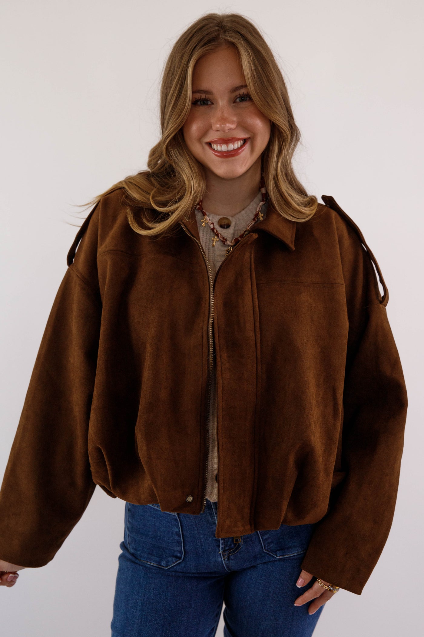 Faux Suede Bomber Jacket- Women's Stylish Suede Jacket- Galita Suede Jacket