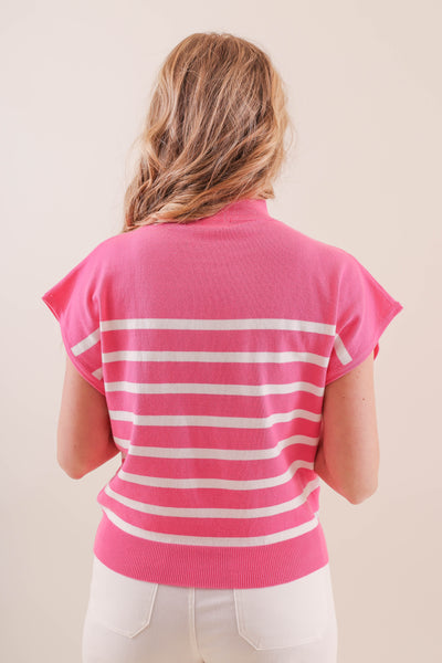 Women's Pink and White Stripe Blouse- Women's Preppy Tops- Eesome Tops