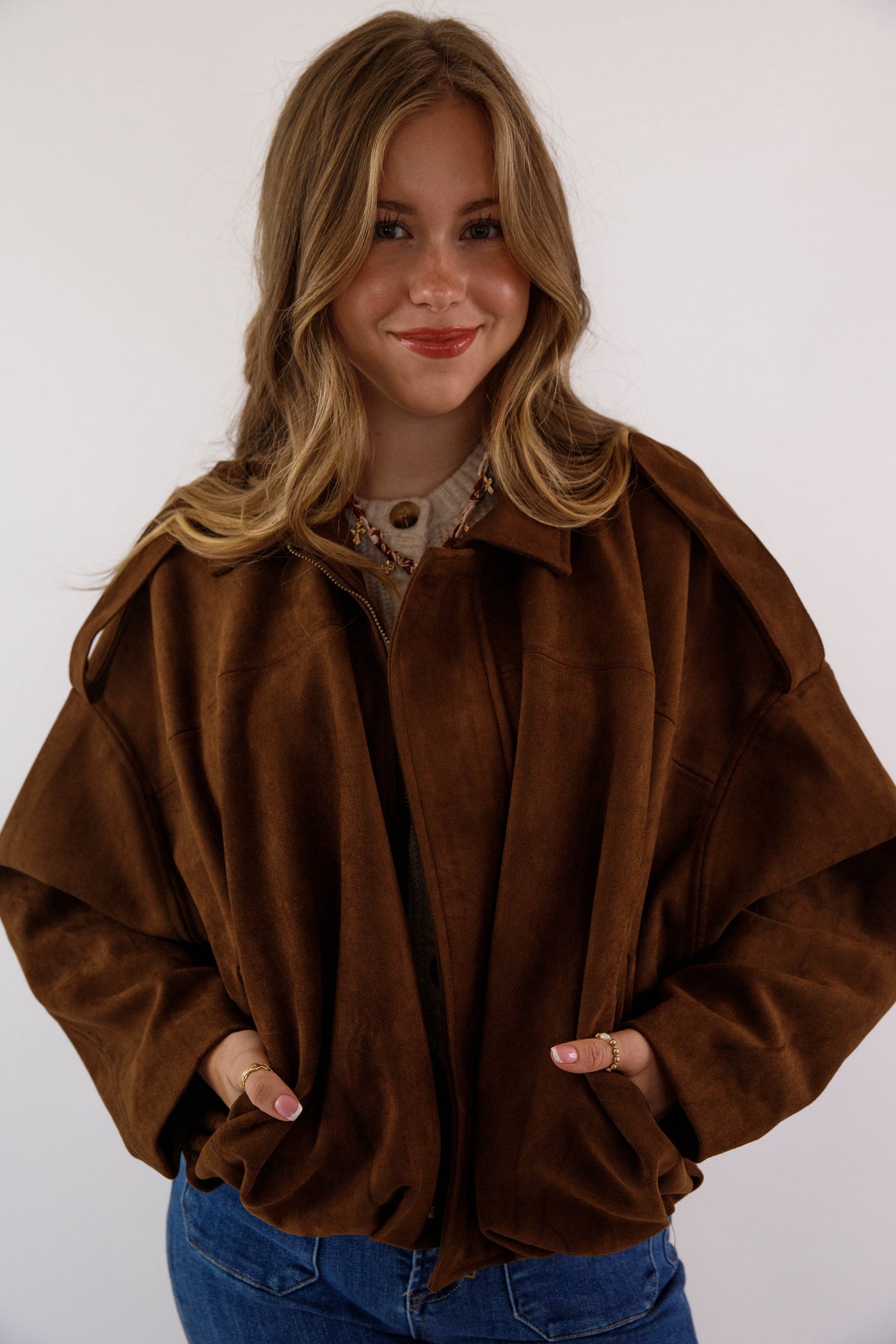 Faux Suede Bomber Jacket- Women's Stylish Suede Jacket- Galita Suede Jacket