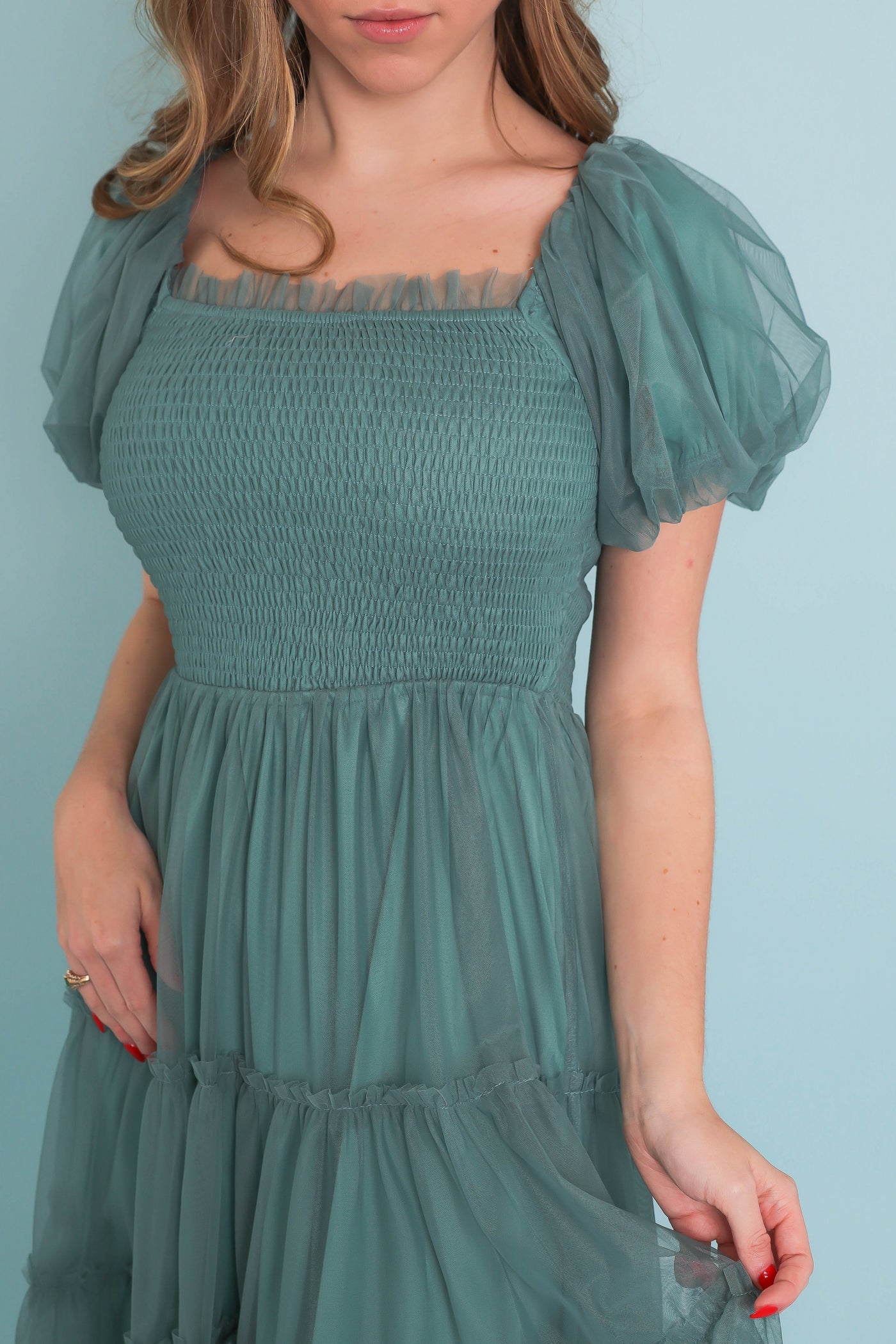 Women's Pretty Teal Tulle Dress- Women's Tulle Long Dress- Tulle Long Photoshoot Dress