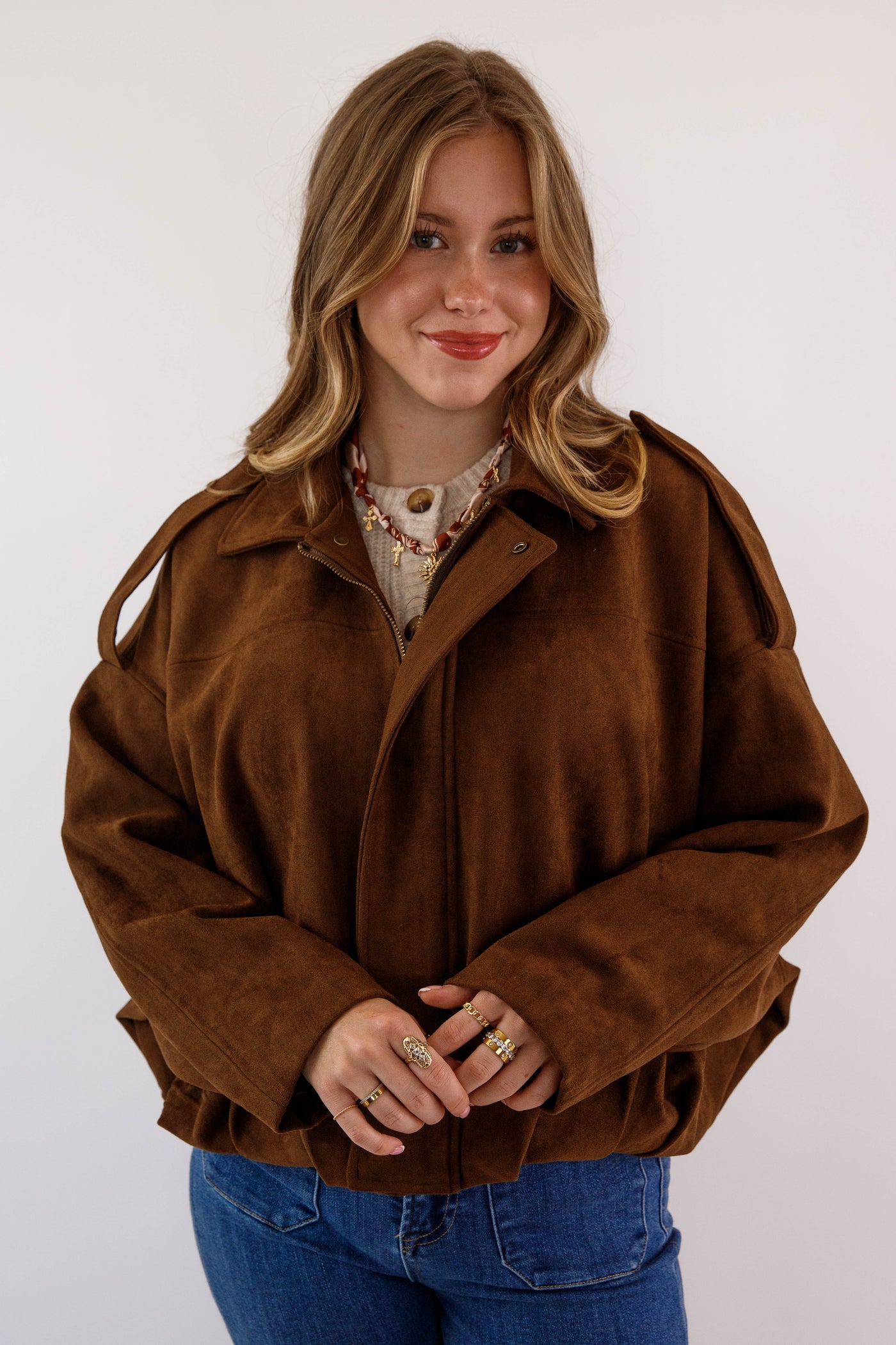 Faux Suede Bomber Jacket- Women's Stylish Suede Jacket- Galita Suede Jacket