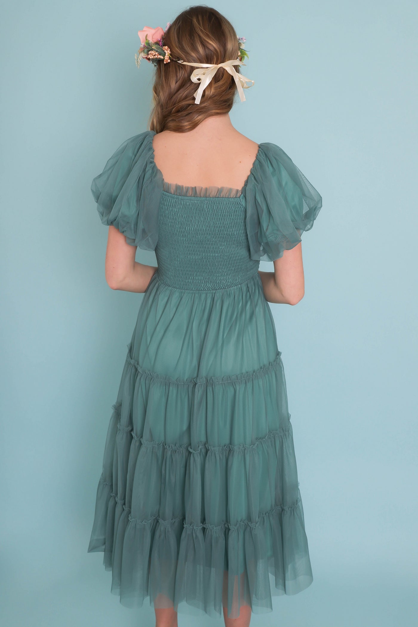 Women's Pretty Teal Tulle Dress- Women's Tulle Long Dress- Tulle Long Photoshoot Dress