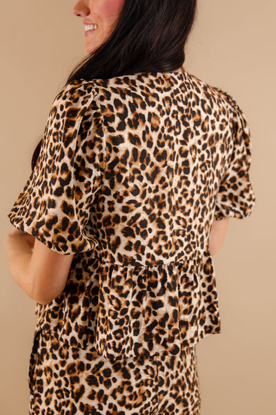 Leopard Tie Front Blouse- Women's Leopard Matching Set- Women's Cheetah Matching Two-Piece Set