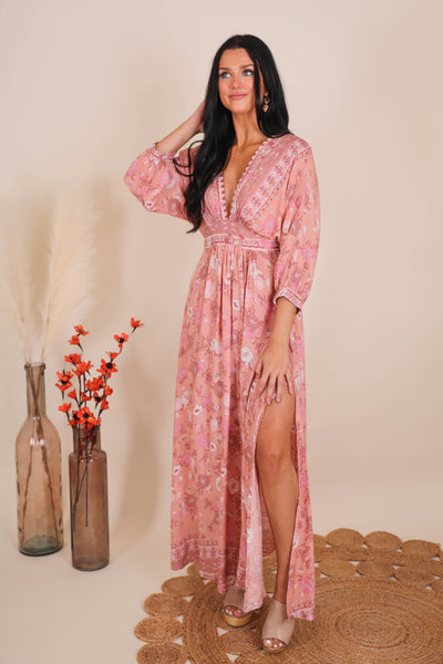 Pink Paisley Maxi Dress- Colorful Vacation Dresses- Aakaa Maxi Dress