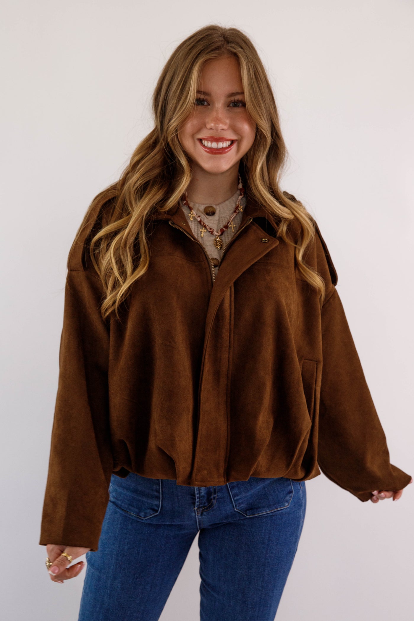 Faux Suede Bomber Jacket- Women's Stylish Suede Jacket- Galita Suede Jacket
