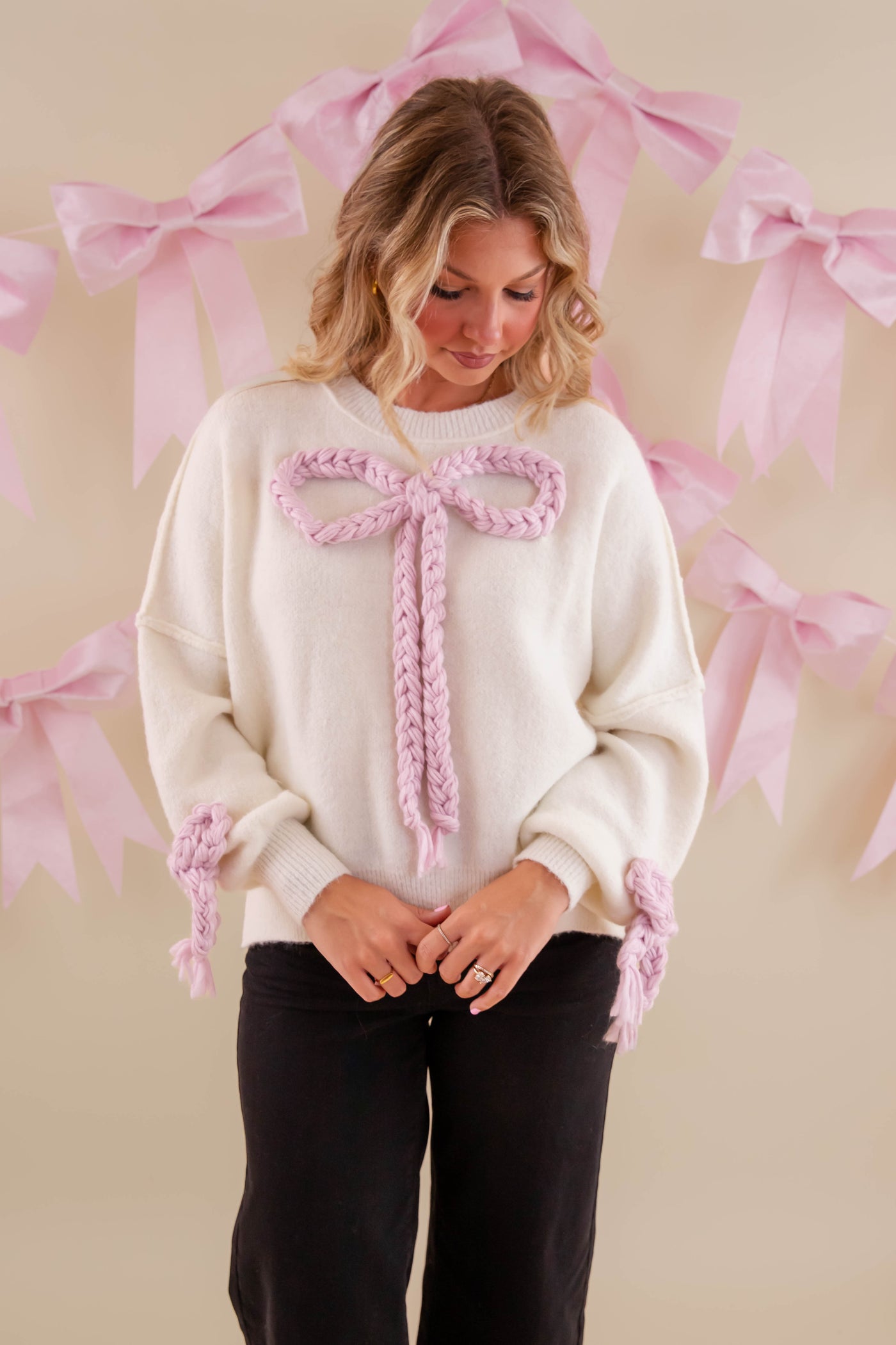 Oversized Bow Sweater- Women's Large Knitted Bow Sweater- Sofie The Label Sweater