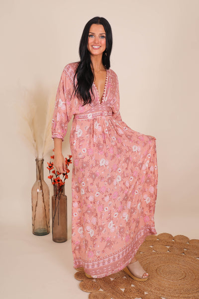 Pink Paisley Maxi Dress- Colorful Vacation Dresses- Aakaa Maxi Dress