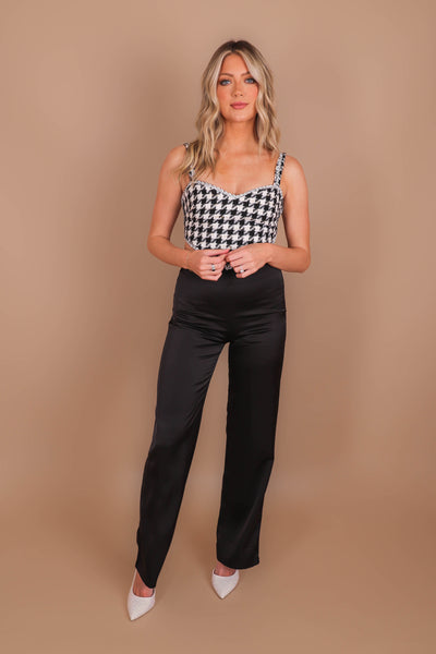 Women's Heart Shaped Crop Top- Women's Houndstooth Rhinestone Top- Lena Rhinestone Top