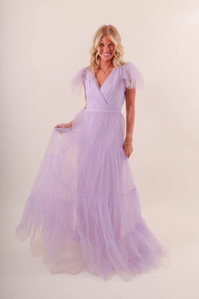 Women's Purple Tulle Gown- Women's Lilac Tulle Maxi Dress- Women's Special Occasion Tulle Dresses