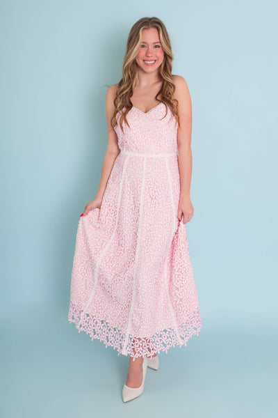 Pink Floral Embroidery Dress- Coquette Style Dresses- Just Me Flower Dress