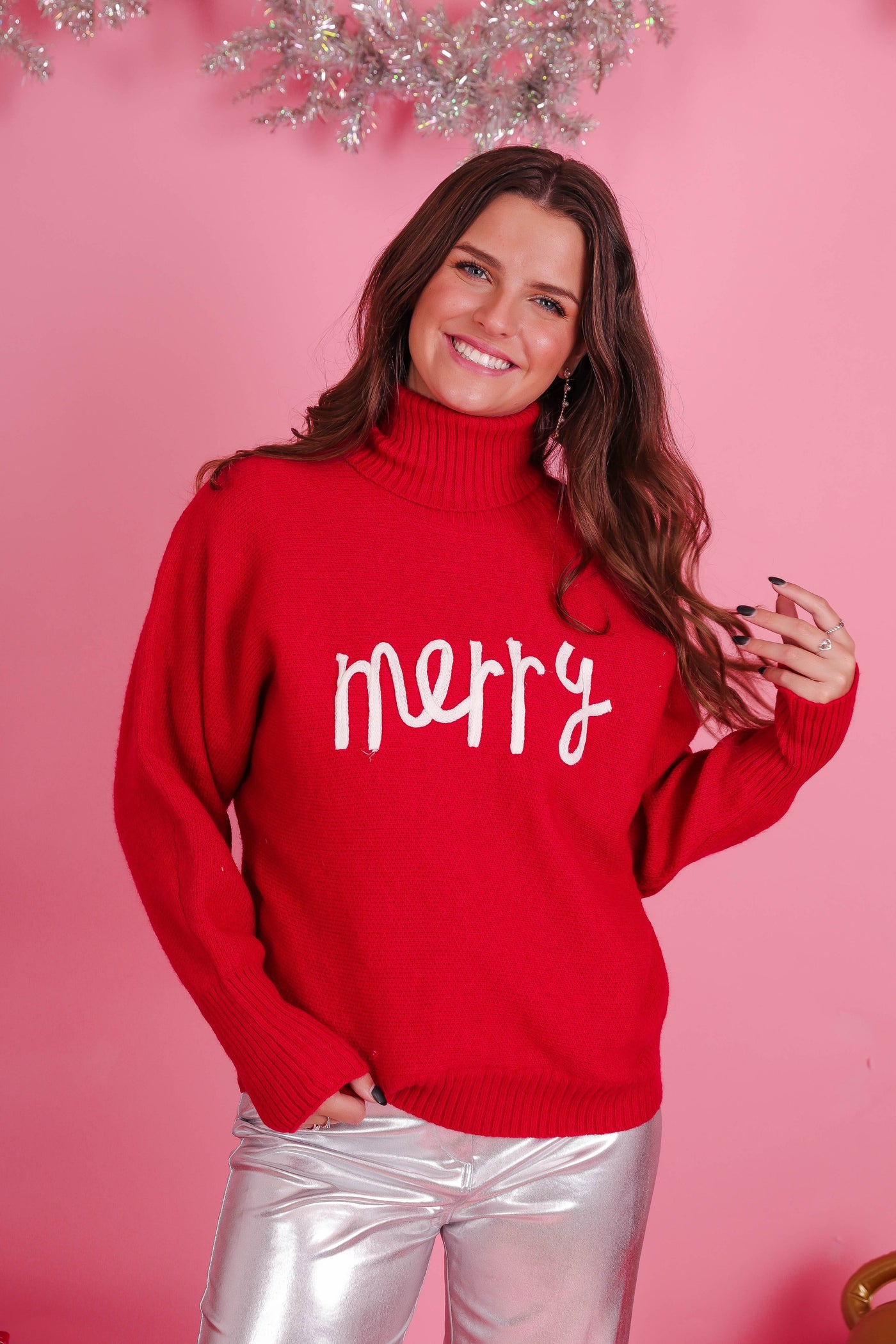 Merry Knit Red Sweater- Women's Classy Christmas Sweaters- Women's Preppy Christmas Tops