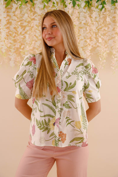 Women's Cotton Floral Blouse- Button Down Spring Tops- Entro Tops