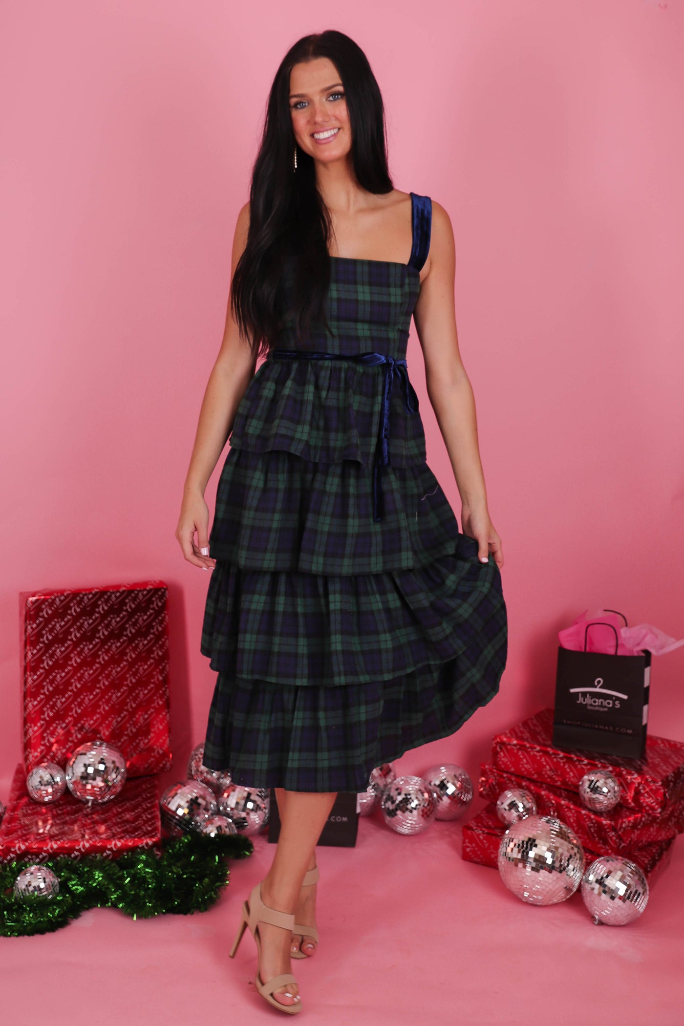 Women's Tartan Plaid Midi Dress- Women's Plaid Christmas Dress