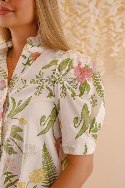 Women's Cotton Floral Blouse- Button Down Spring Tops- Entro Tops