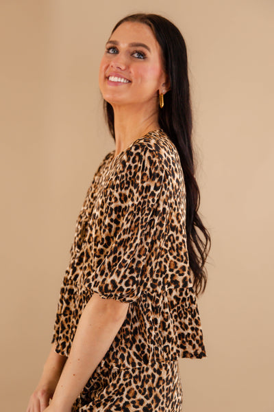 Leopard Tie Front Blouse- Women's Leopard Matching Set- Women's Cheetah Matching Two-Piece Set