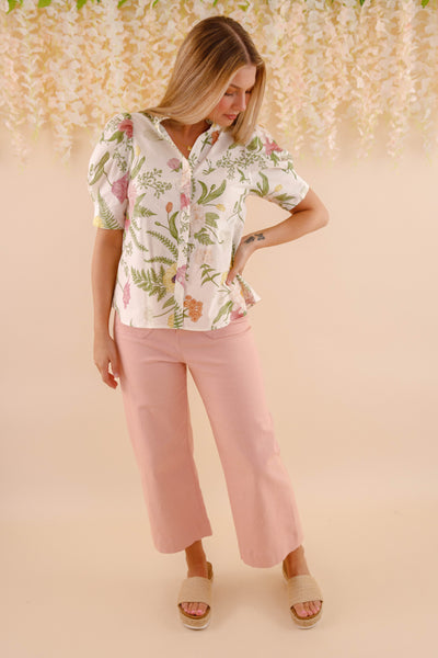 Women's Cotton Floral Blouse- Button Down Spring Tops- Entro Tops