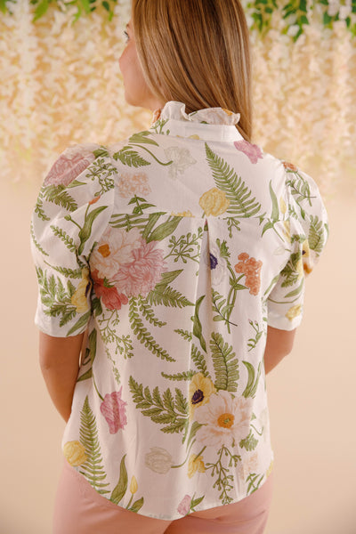 Women's Cotton Floral Blouse- Button Down Spring Tops- Entro Tops