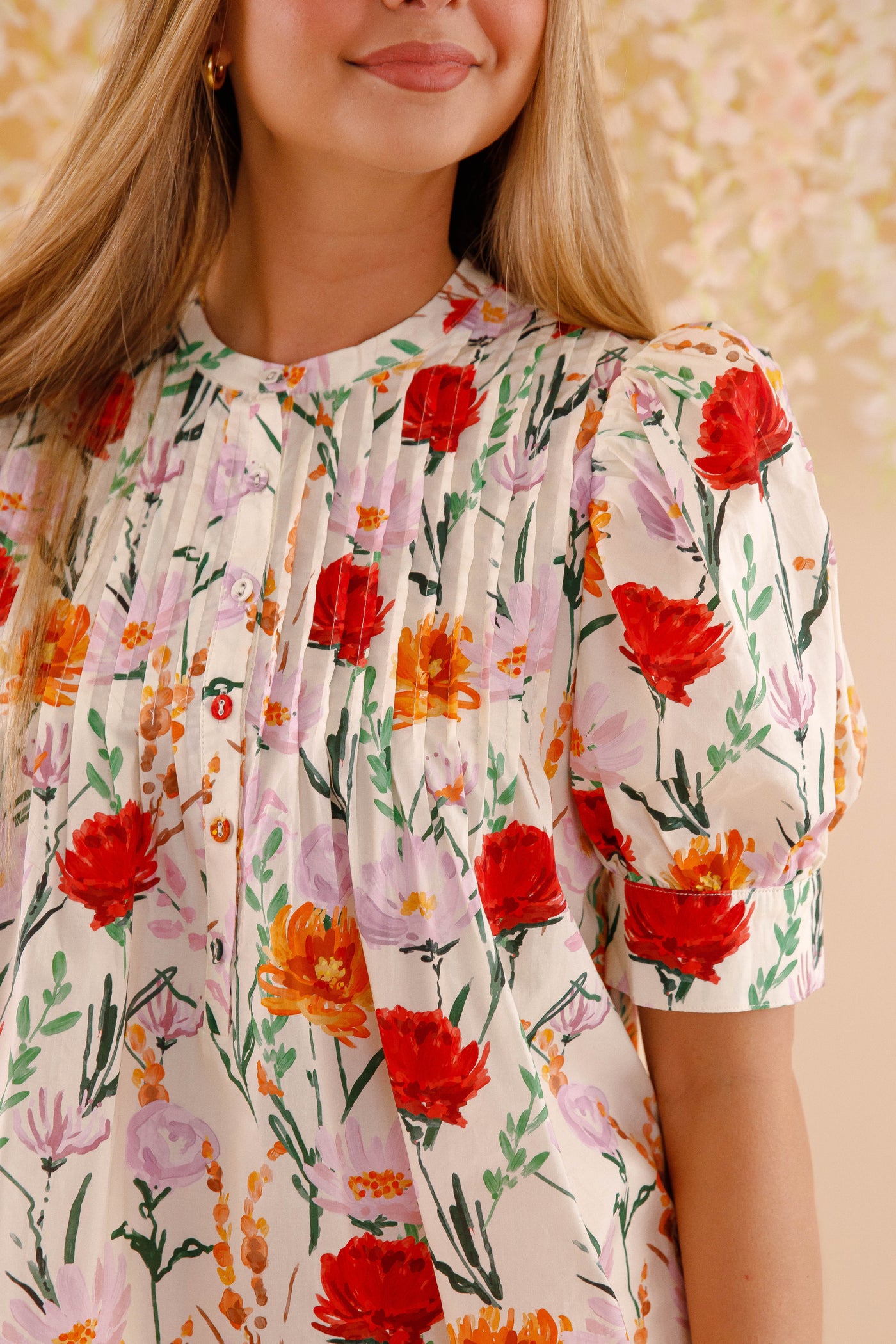 Flower Print Cotton Blouse- Women's Spring Summer Tops- Entro Floral Tops