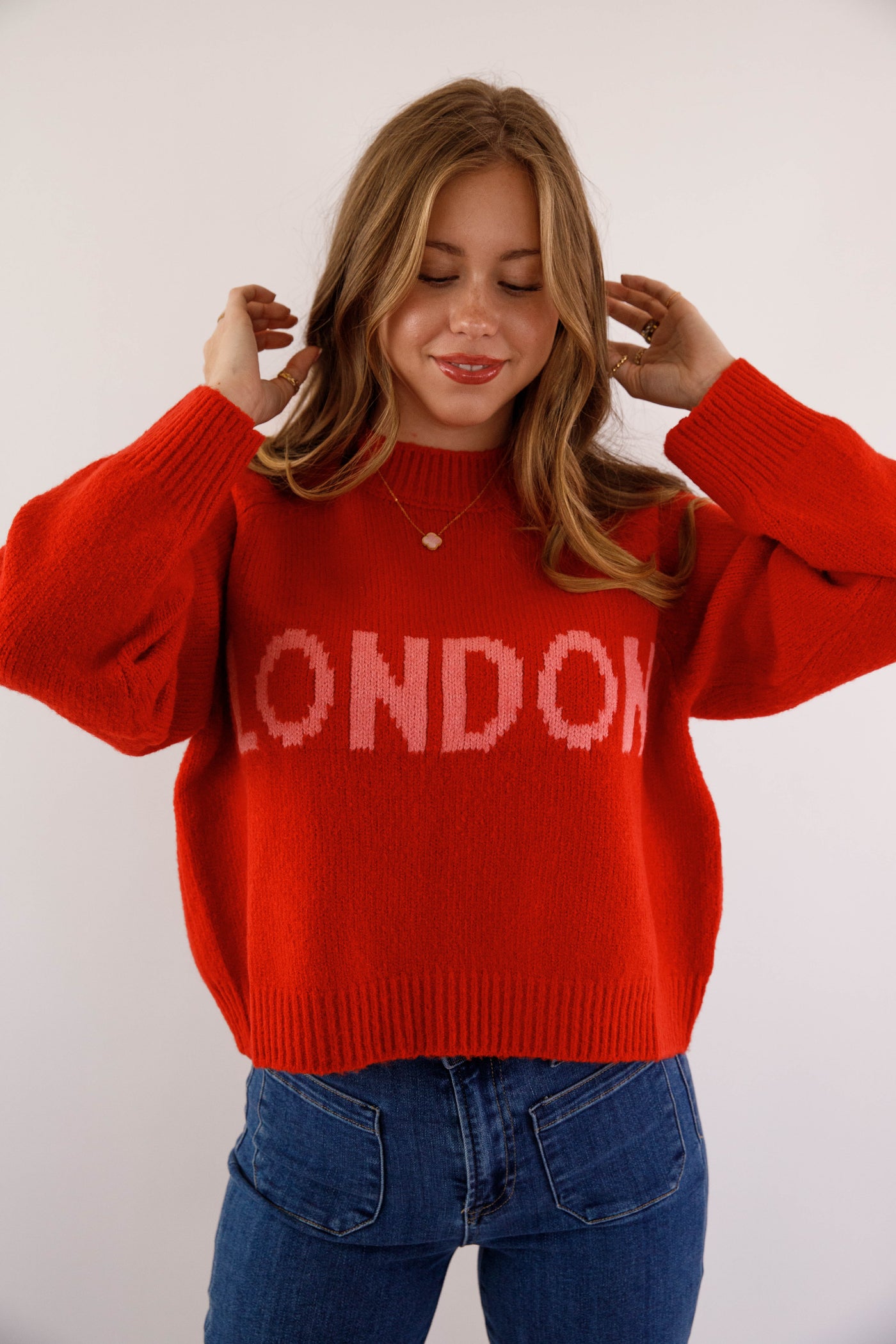 London Knit Sweater- Red London Sweater- Miou Muse London Sweater