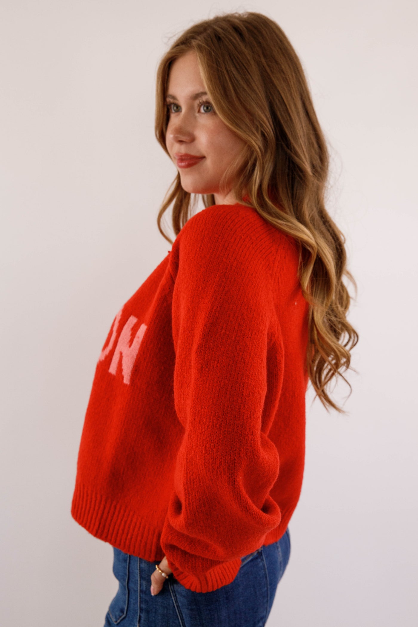 London Knit Sweater- Red London Sweater- Miou Muse London Sweater