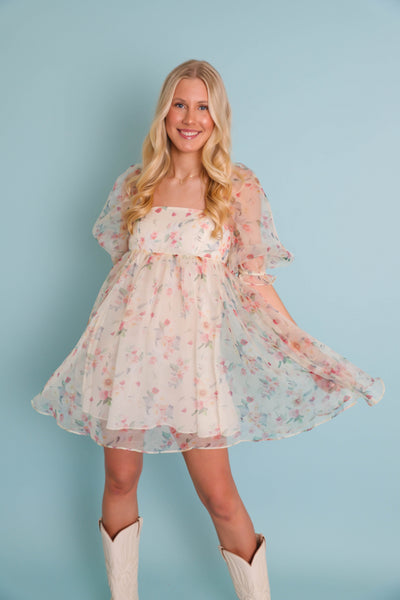 Women's Babydoll Dress- Women's Tulle Floral Dress- Storia Dresses