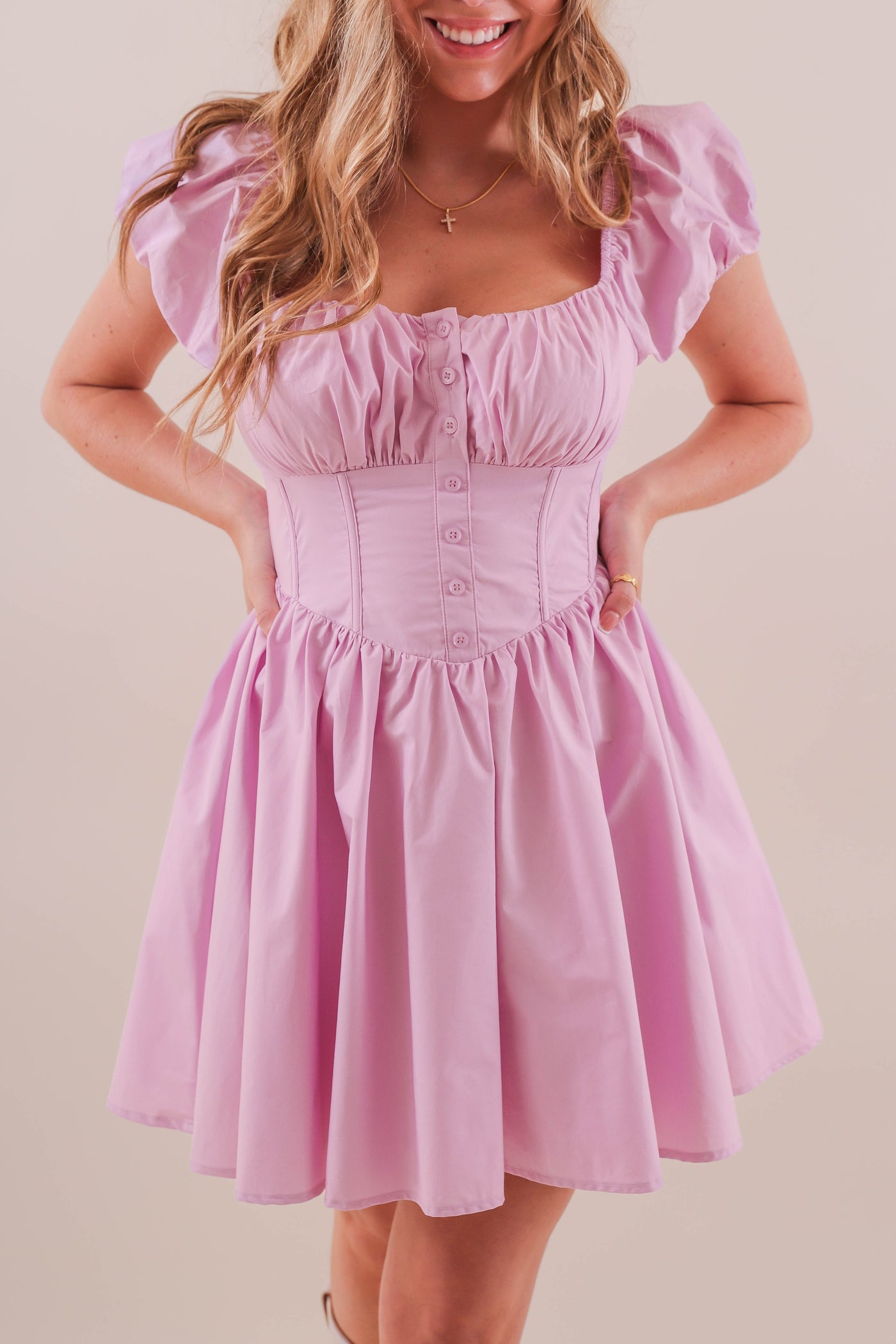 Lavender Corset Style Dress- Women's Puff Sleeve Corset Dress- Mable Dresses