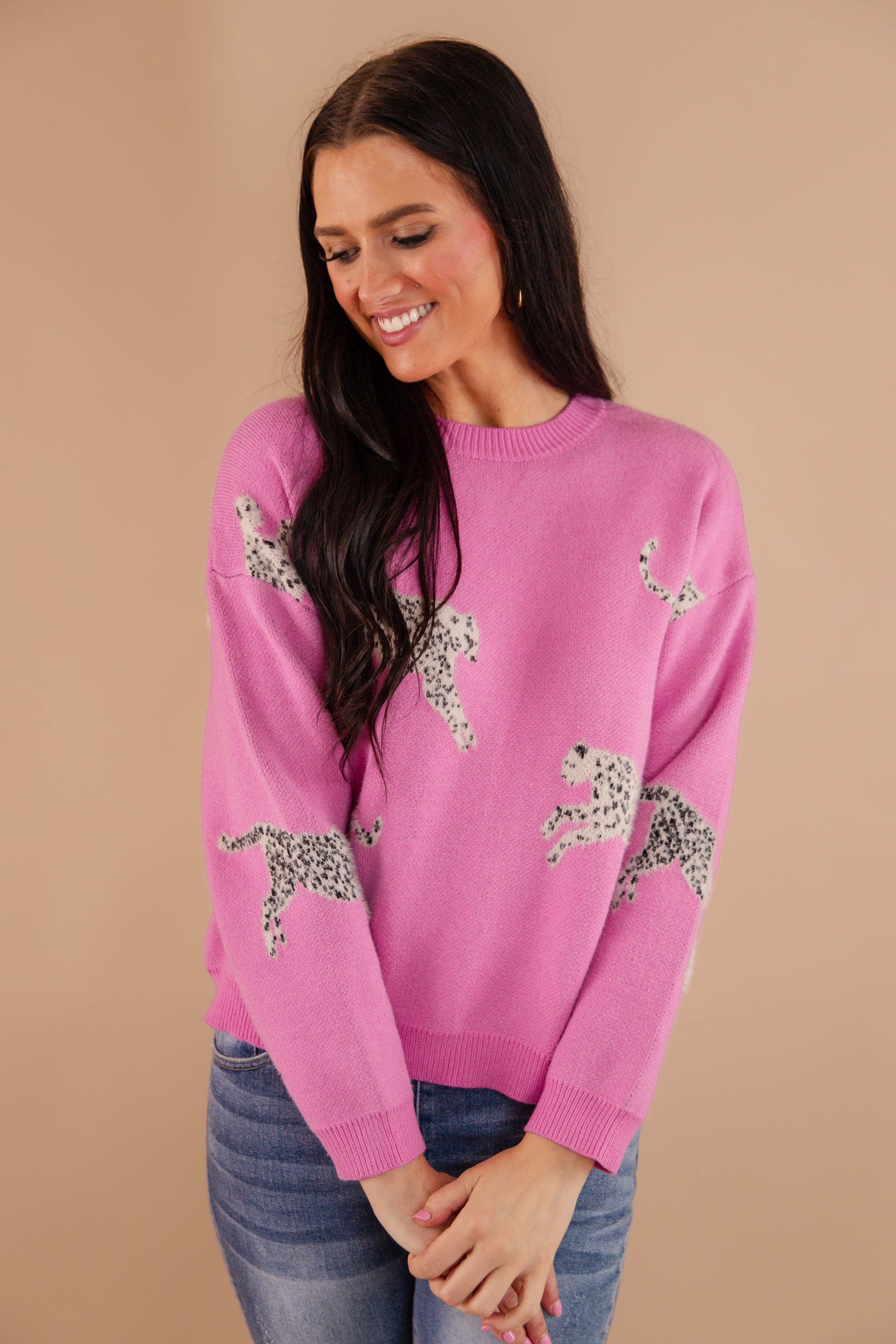 Women's Pink Cheetah Sweater- Soft Cheetah Sweater- &Merci Cheetah Sweater