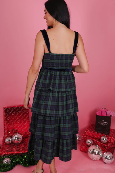 Women's Tartan Plaid Midi Dress- Women's Plaid Christmas Dress