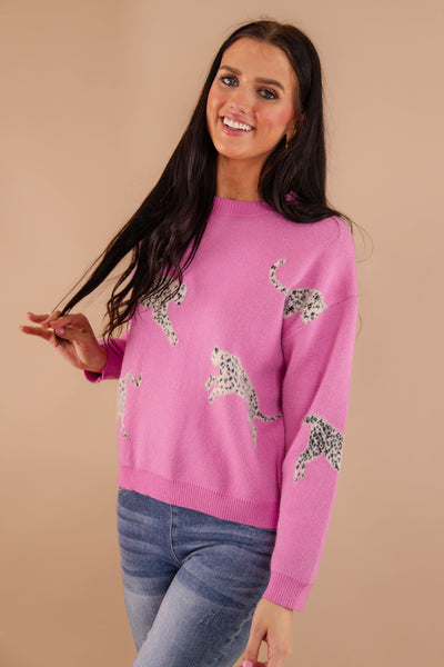 Women's Pink Cheetah Sweater- Soft Cheetah Sweater- &Merci Cheetah Sweater