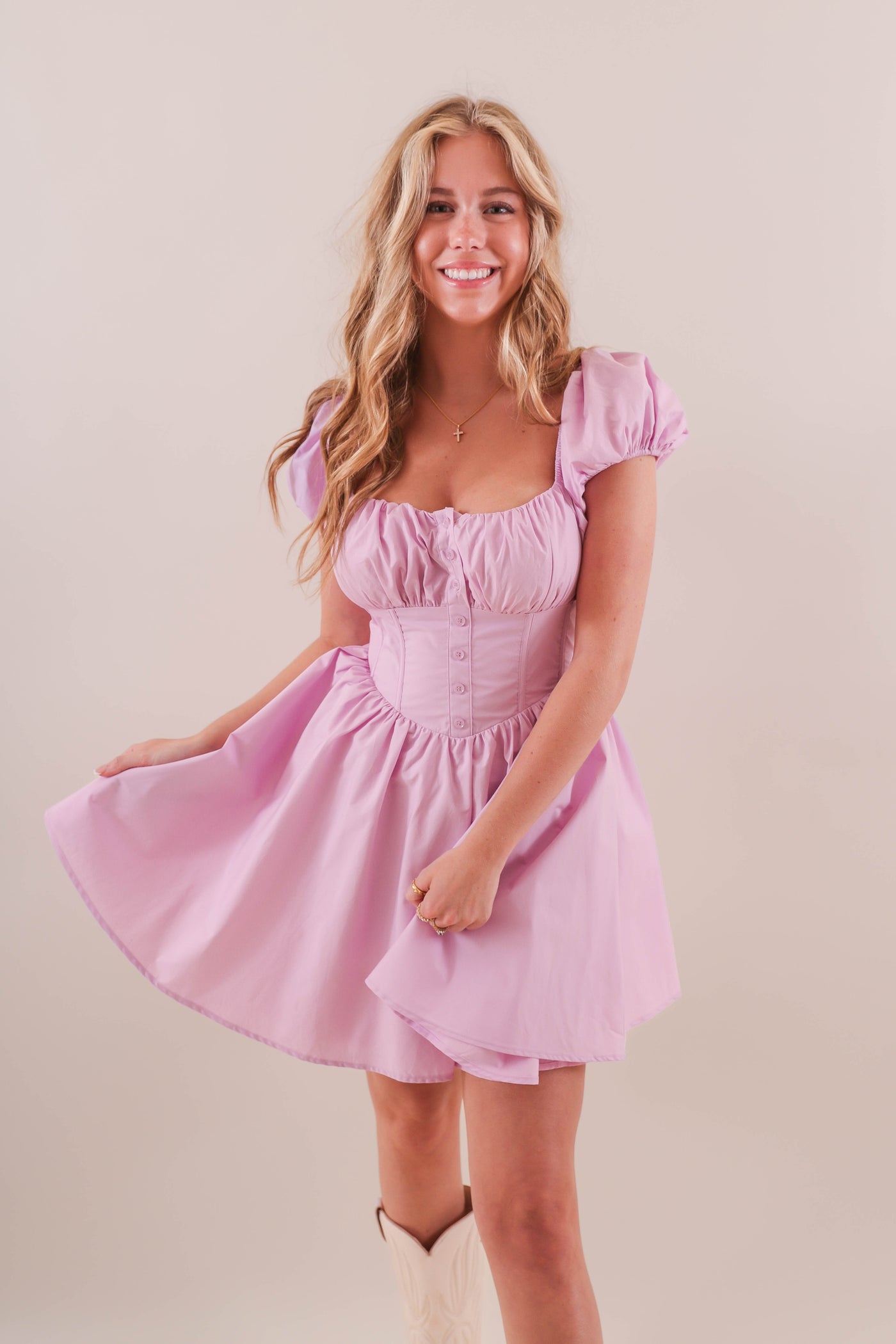 Lavender Corset Style Dress- Women's Puff Sleeve Corset Dress- Mable Dresses