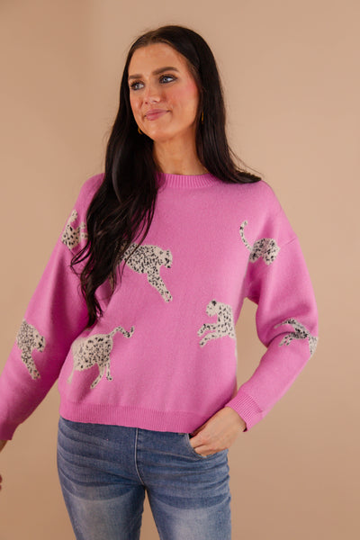 Women's Pink Cheetah Sweater- Soft Cheetah Sweater- &Merci Cheetah Sweater