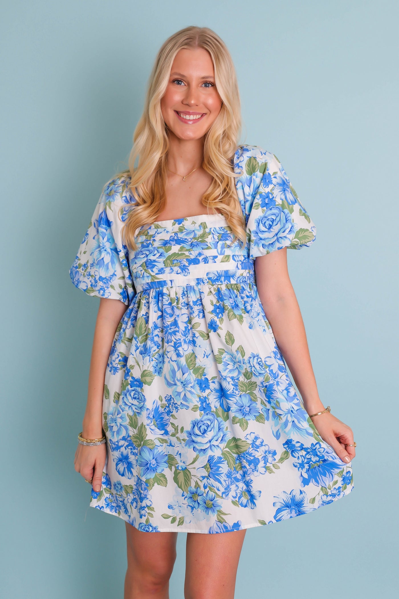 Cute Floral Print Dress- Women's Spring Dresses- Blue Flower Dress