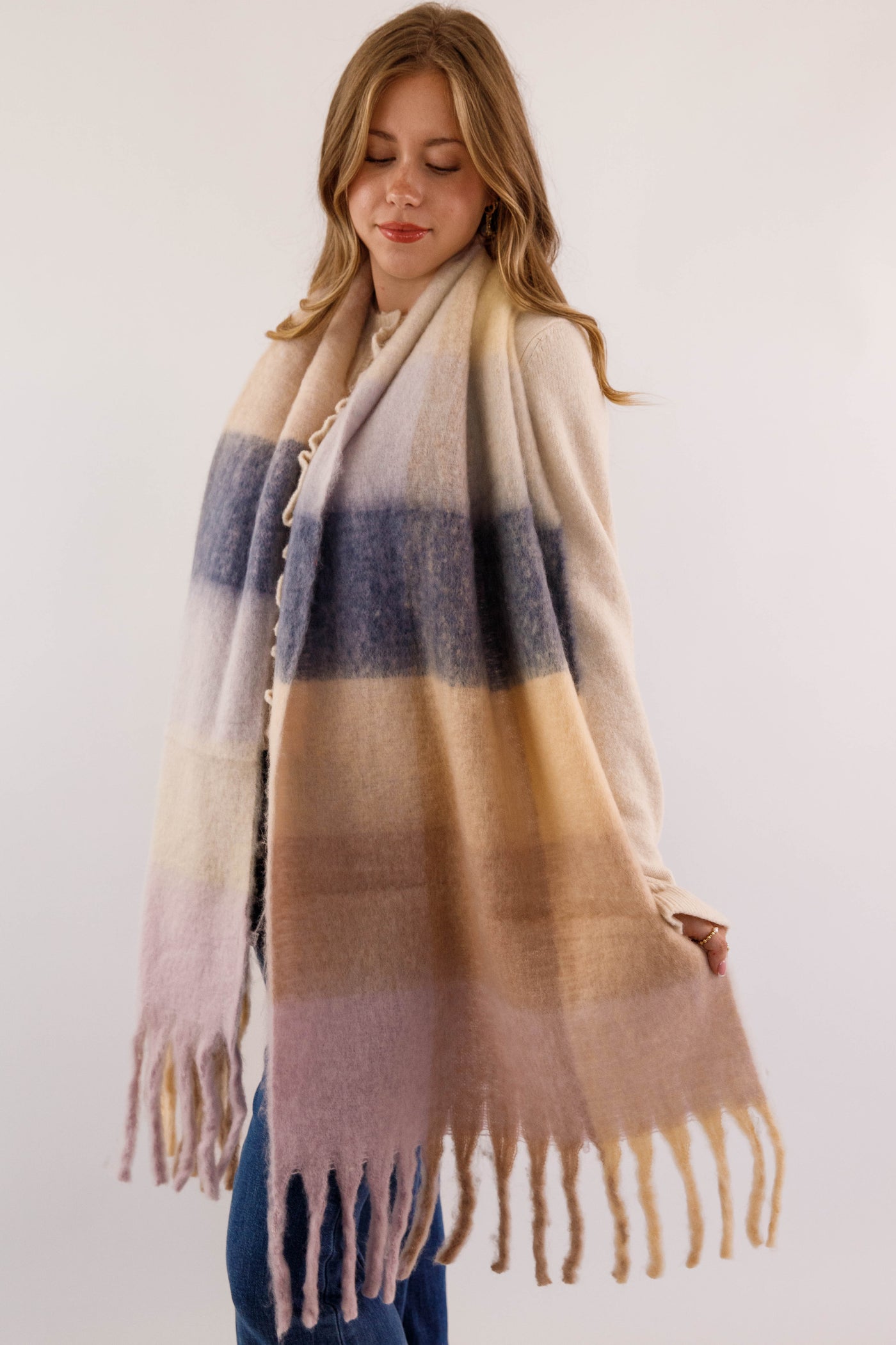 Striped Fringe Scarf- Large Soft Striped Scarf