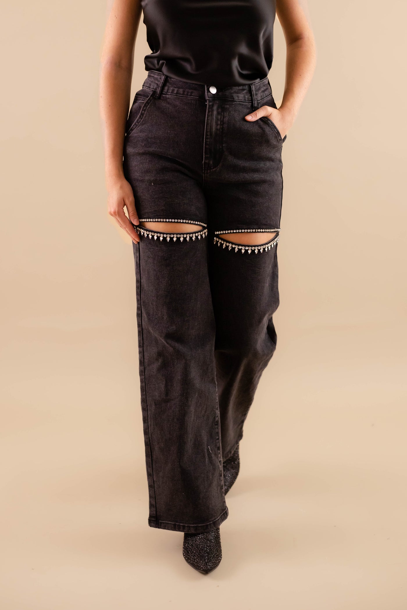 Crystal Slit Jeans- Taylor Rhinestone Jeans- Heart Rhinestone Denim