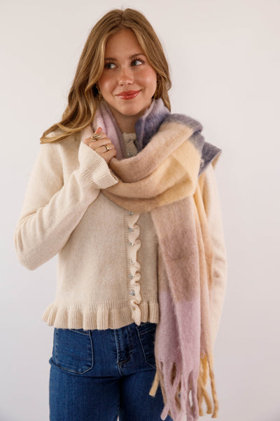 Striped Fringe Scarf- Large Soft Striped Scarf