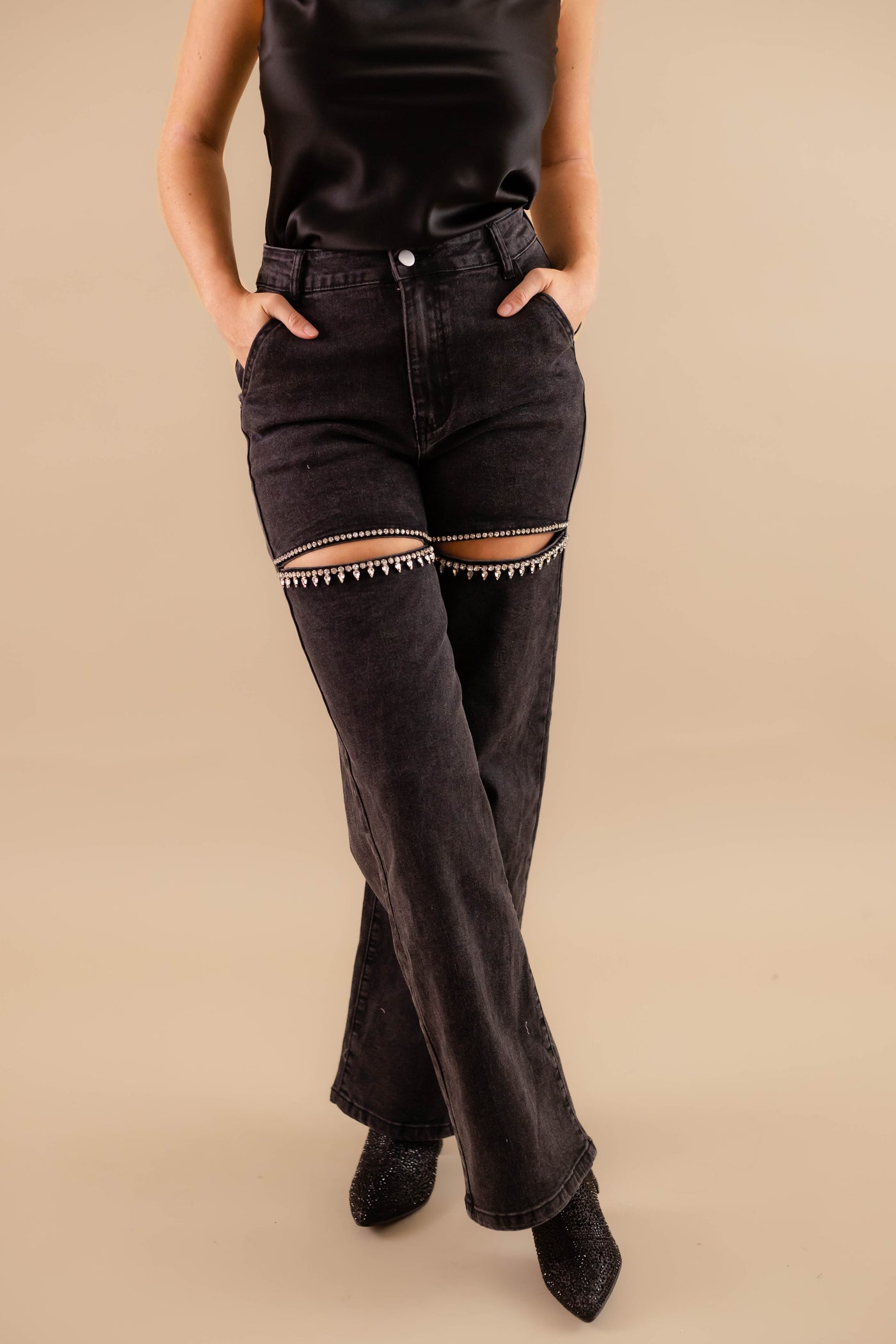 Crystal Slit Jeans- Taylor Rhinestone Jeans- Heart Rhinestone Denim