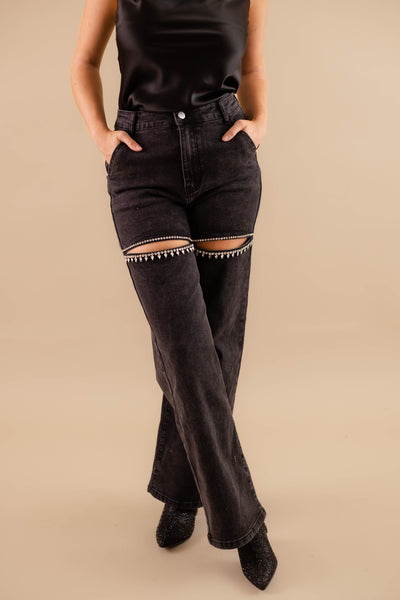 Crystal Slit Jeans- Taylor Rhinestone Jeans- Heart Rhinestone Denim