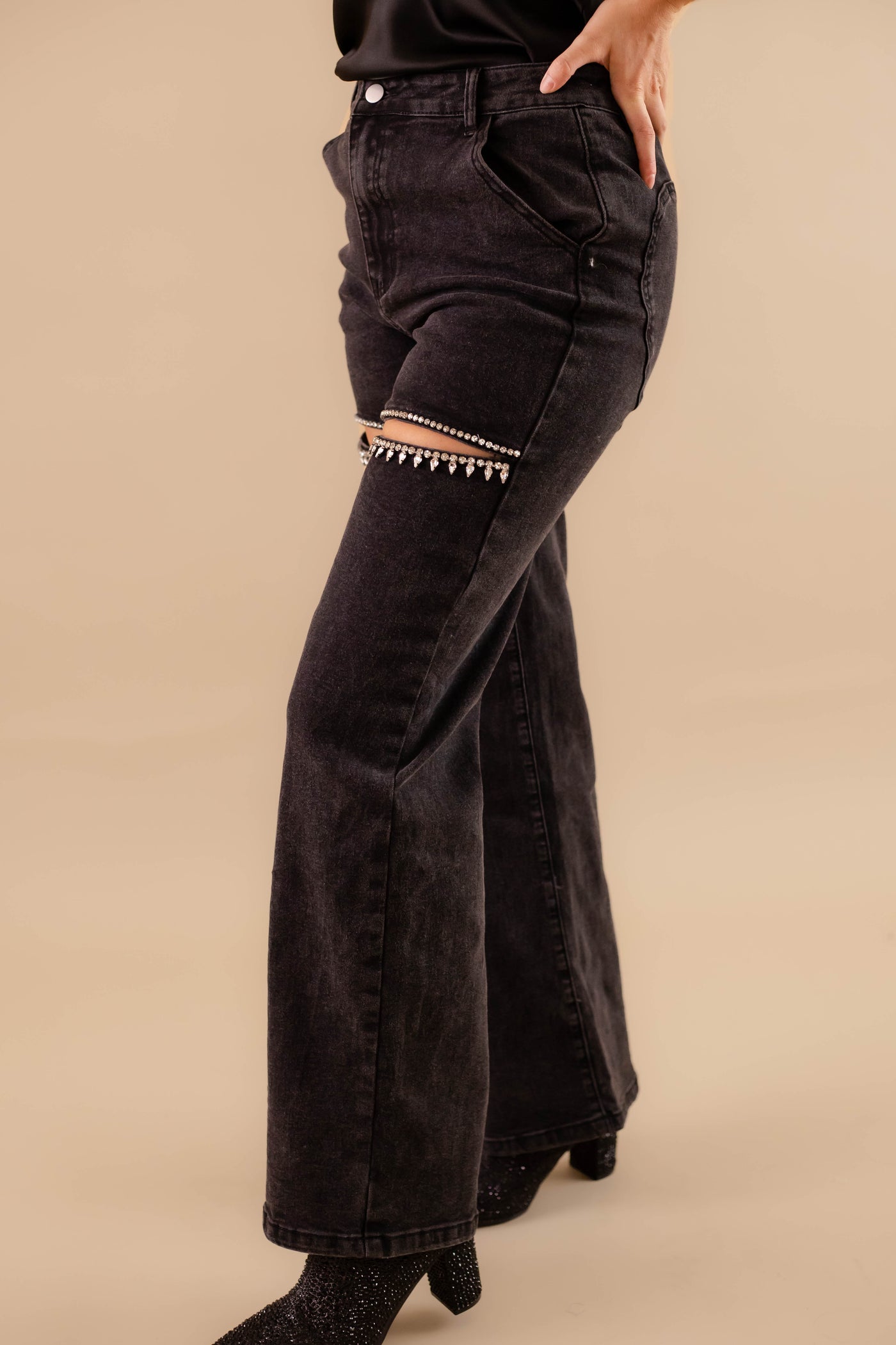 Crystal Slit Jeans- Taylor Rhinestone Jeans- Heart Rhinestone Denim